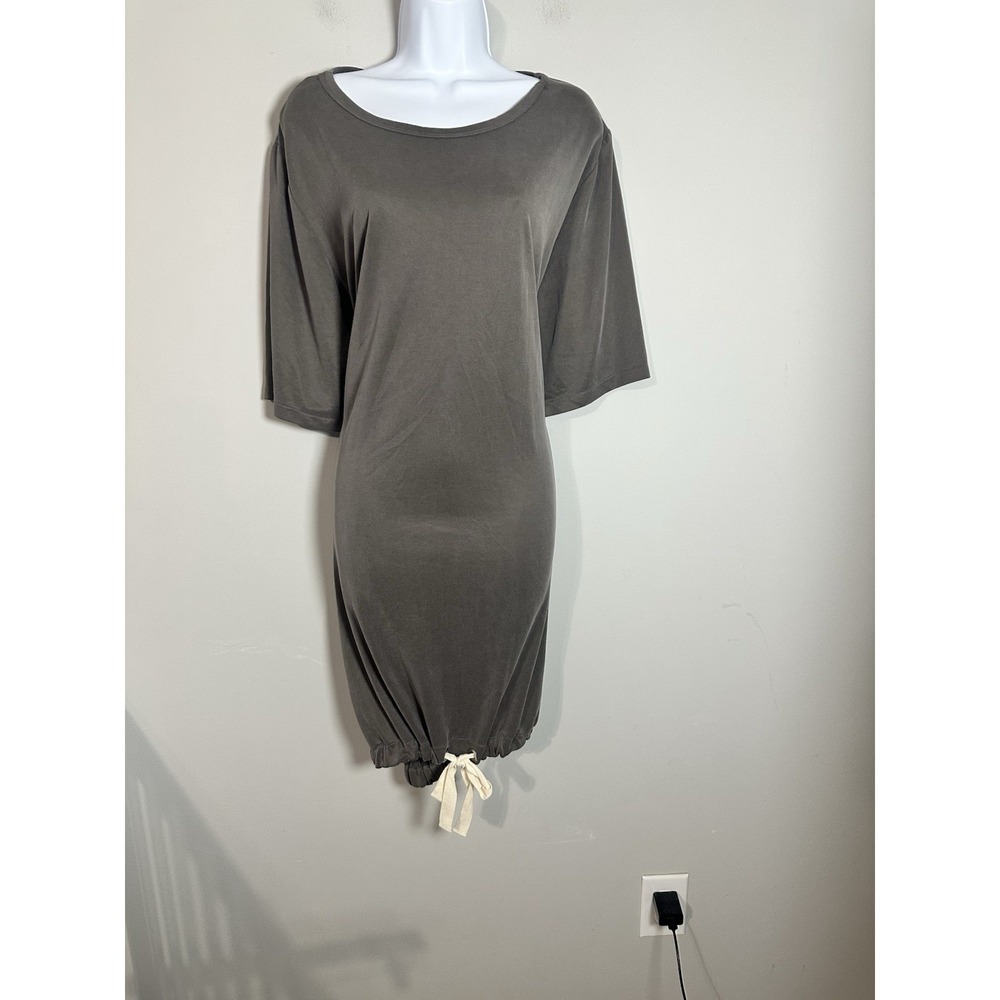Sen Grey Modal Pique‎ Bubble Hem Drawstring Midi Shirt Dress - Size M